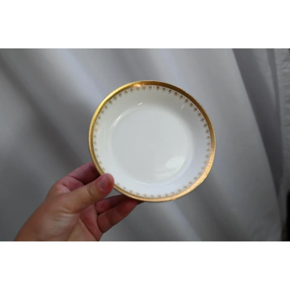 Vintage Limoges B&C France White and Gold Porcelain Small Dish Trinket Bowl